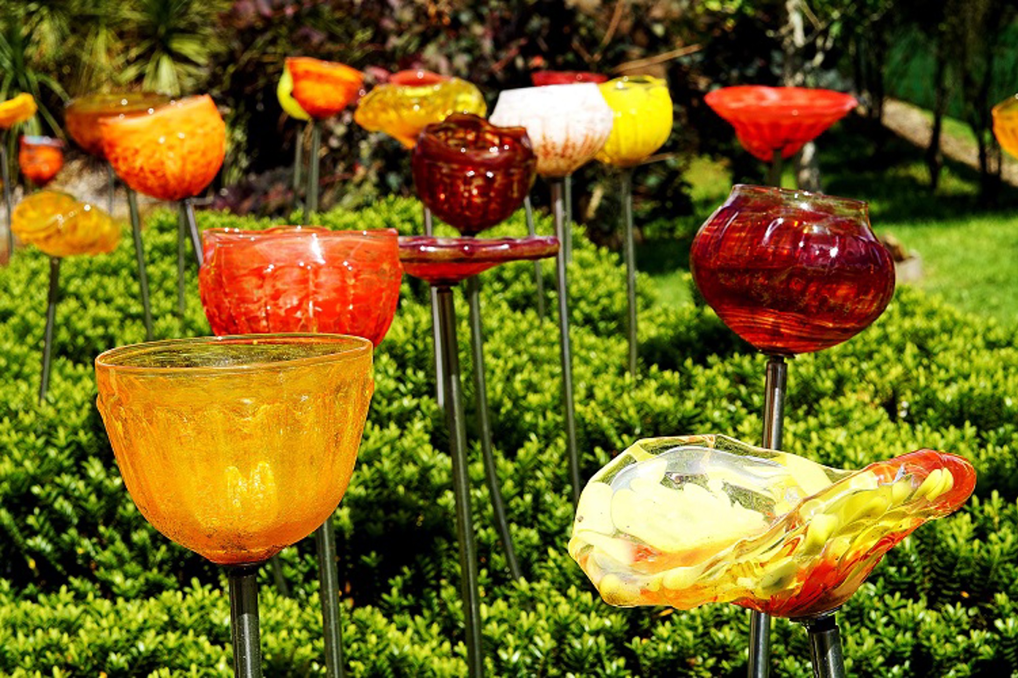 Lava Glass Sculpture Garden Glass Flowers Red