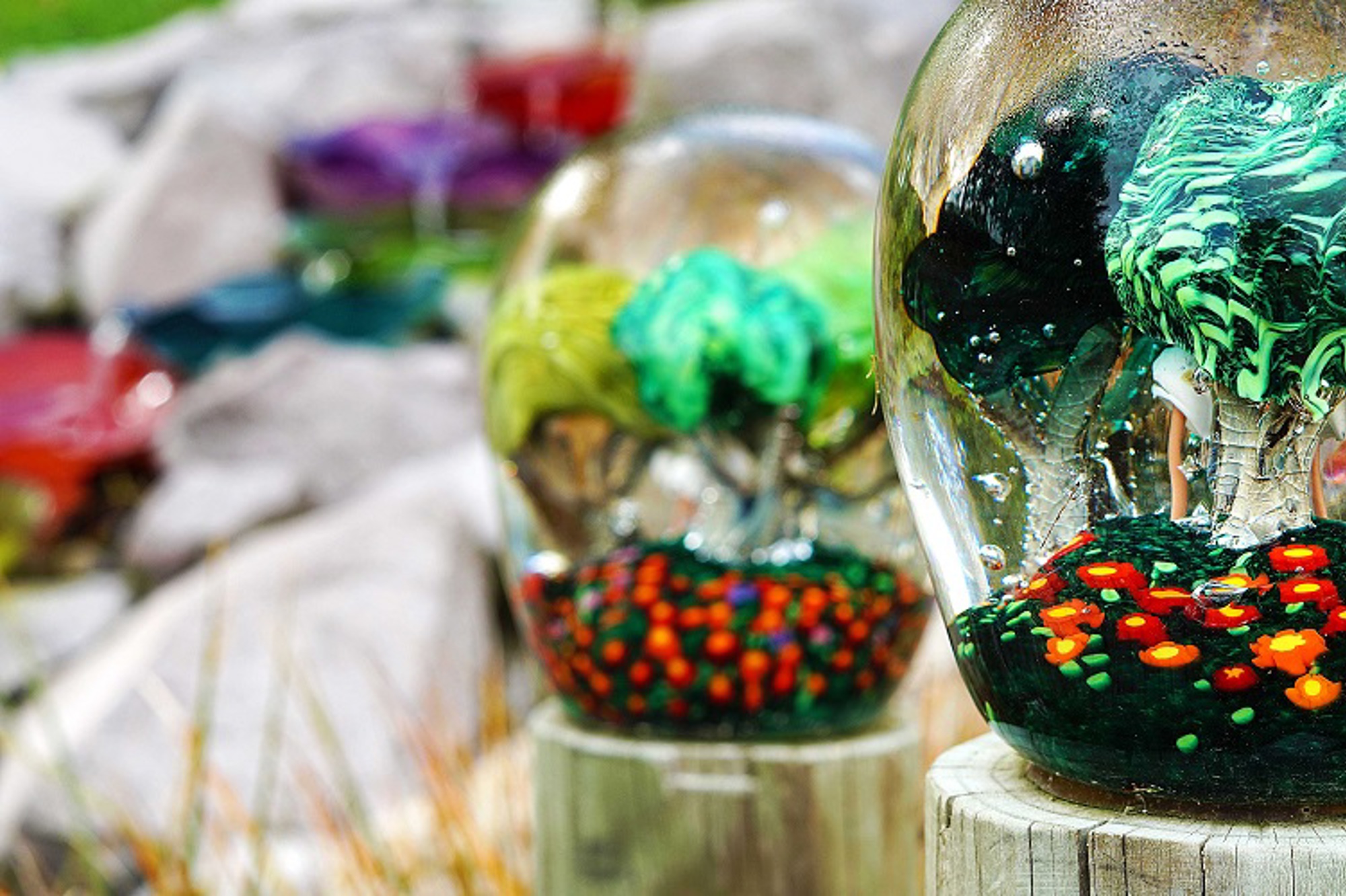 Lava Glass Sculpture Garden Tree Orbs